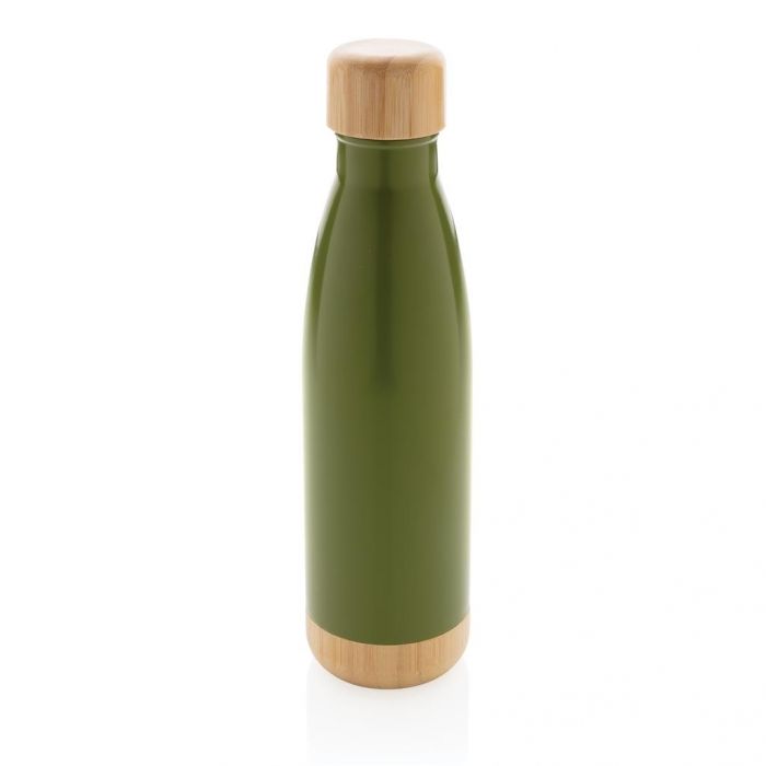 Vacuüm roestvrijstalen fles met bamboe deksel en bodem, groe - 1