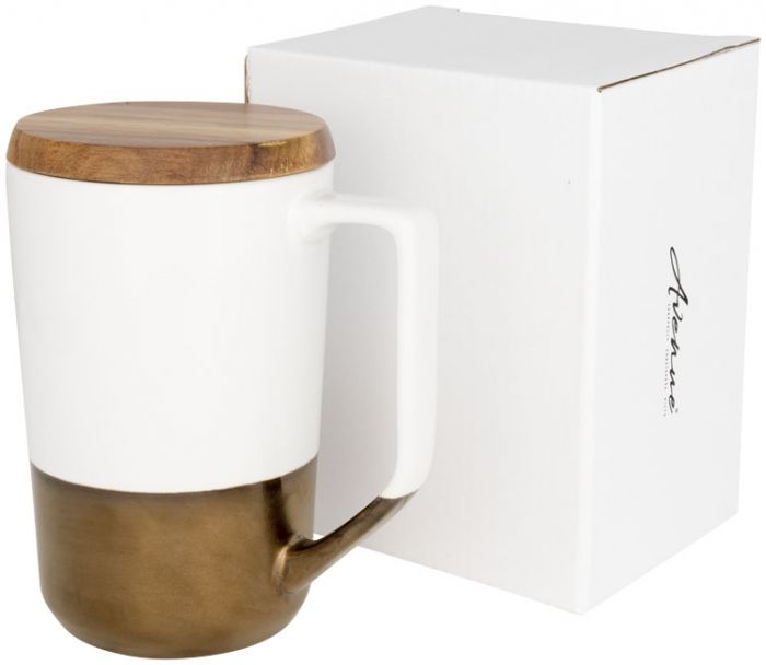 Tahoe 470 ml keramische thee of koffiemok met houten deksel - 1