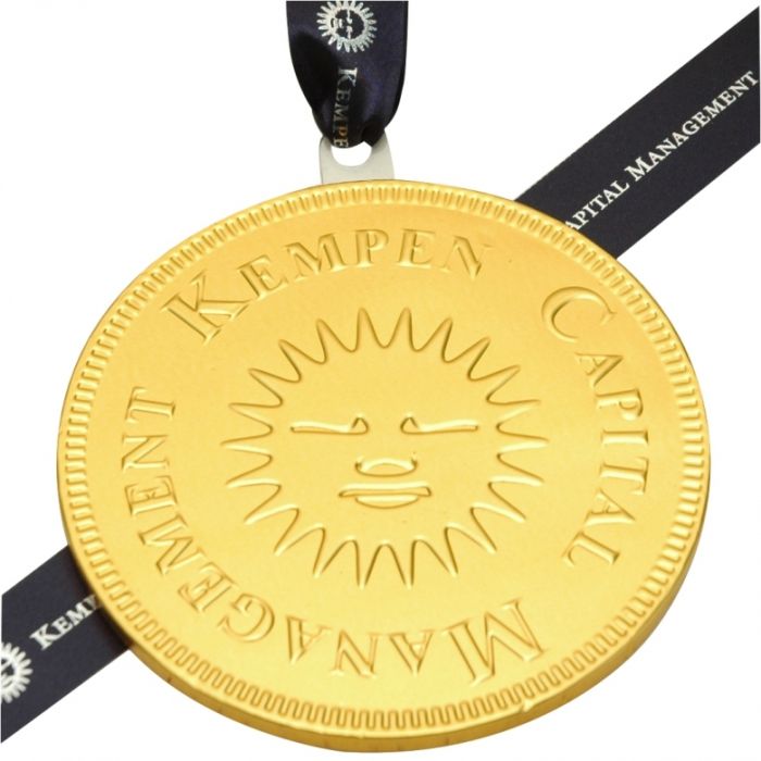 Chocolade medaille 125 mm met logo en lint - 1