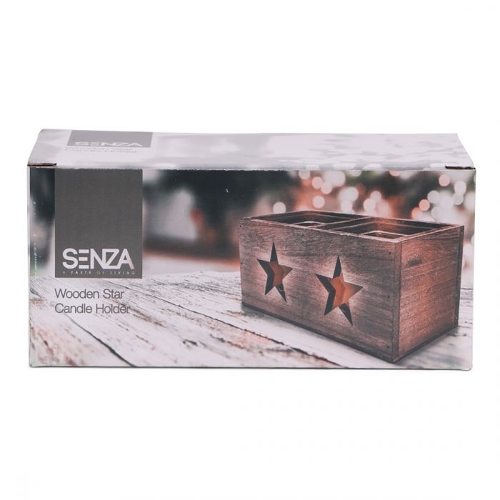 SENZA Square Glass/Wood Star Candleholder - 1