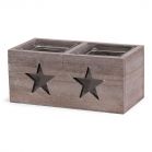 SENZA Square Glass/Wood Star Candleholder - 2