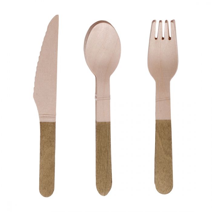 SENZA Wooden Cutlery Gold Set of 12 pcs - 1