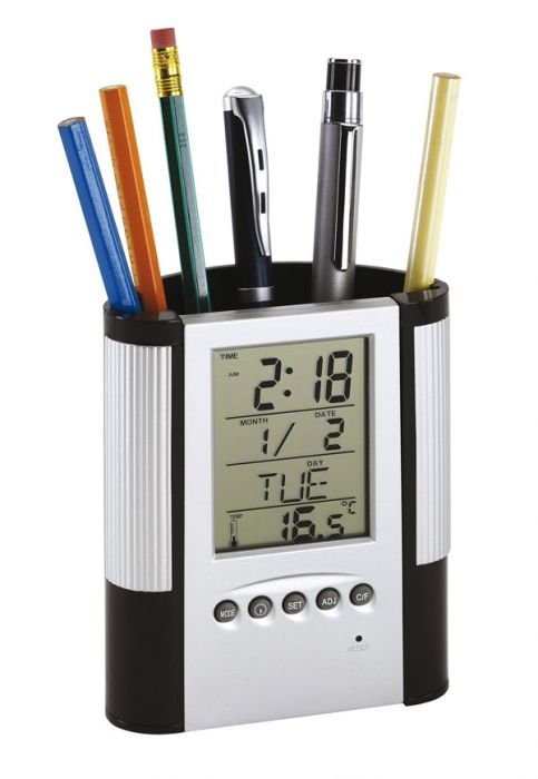 LCD alarm clock/ pen holder - 1