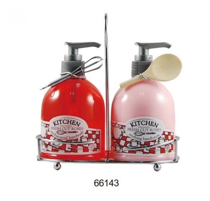 KITCHEN ROSE set Handsoap+Lotion in rack - 1