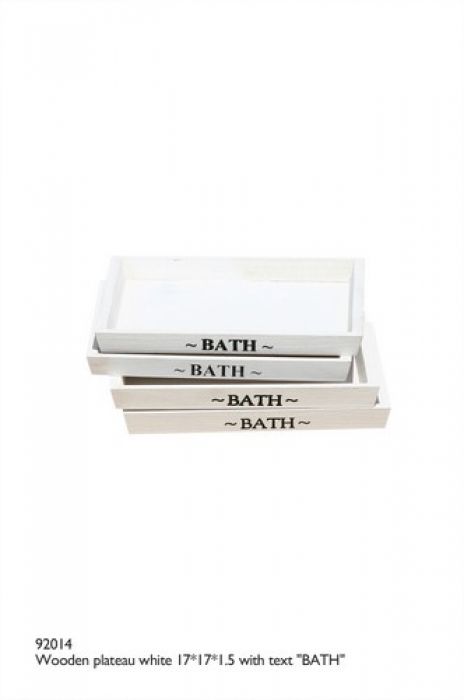 Wooden plateau white 17*17*1.5 with text BATH - 1
