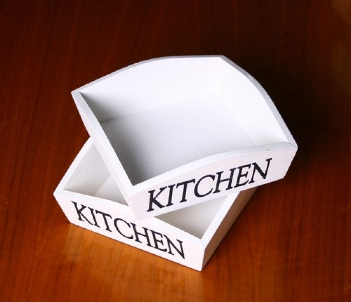 Wooden box white 17*17*6 with text KITCHEN - 1