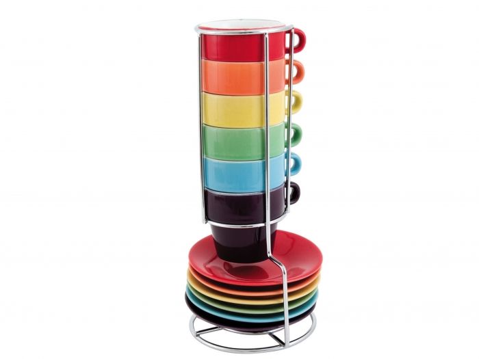 Espresso set Rainbow ceramic incl. stand - 1