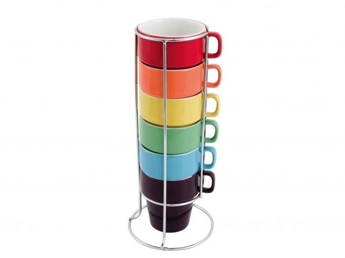 Cappuccino set Rainbow ceramic incl. stand - 1