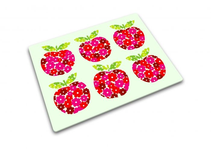 Glazen werkbladbeschermer/pannenonderzetter rechthoekig Bloem appels Print - 1