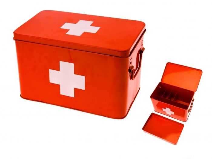 Medicine storage box metal red w. white cross - 1