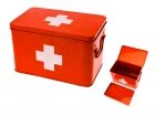 Medicine storage box metal red w. white cross