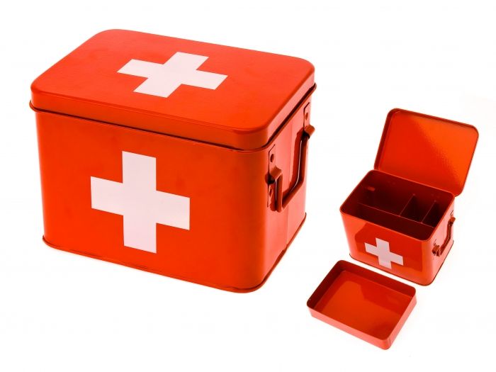 Medicine storage box metal red w. white cross - 1