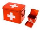 Medicine storage box metal red w. white cross