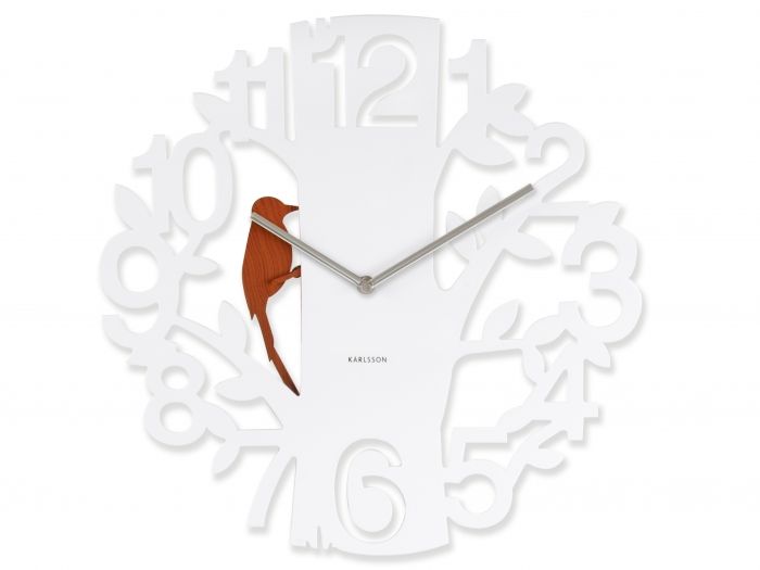 Wall clock Woodpecker plastic white - 1