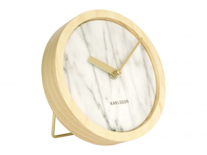 Wall / Table clock Plug marble white, wooden case - 1