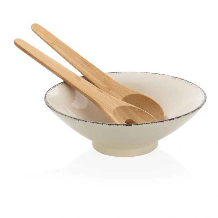 Ukiyo slakom met bamboe saladebestek, wit - 1