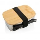 Roestvrijstalen lunchbox met bamboe deksel en spork, zilver