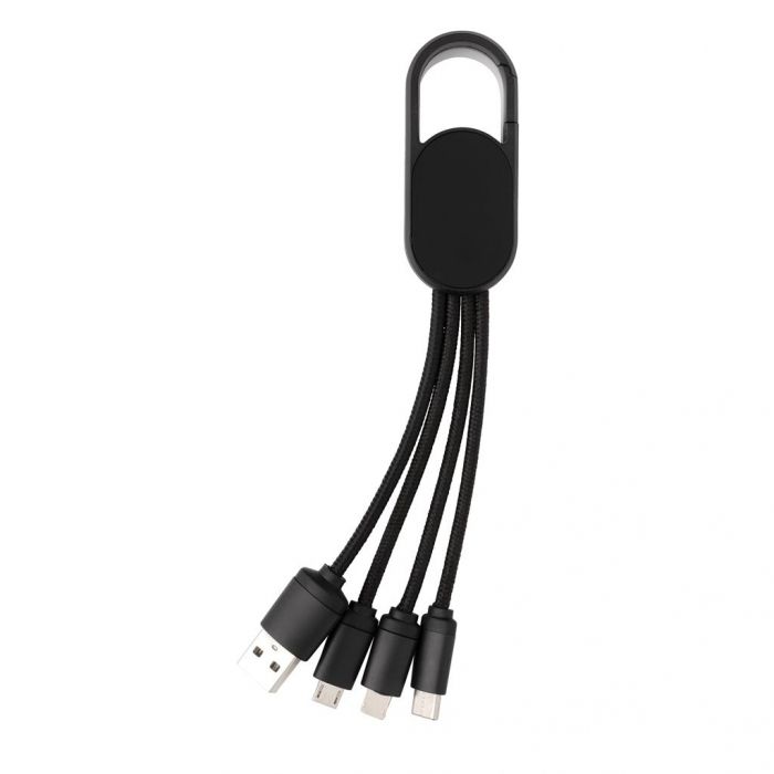 4-in-1 kabel met karabijnhaak, zwart - 1