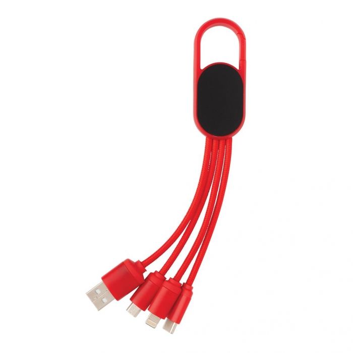 4-in-1 kabel met karabijnhaak, rood - 1