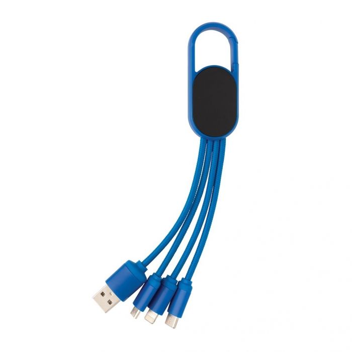 4-in-1 kabel met karabijnhaak, blauw - 1