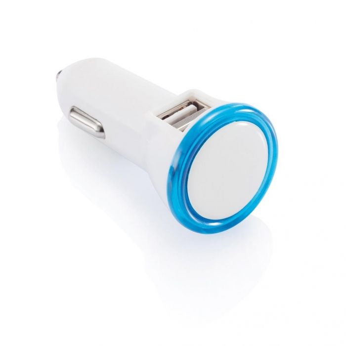 Dubbele USB autolader, blauw - 1