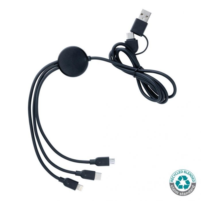 RCS recycled TPE en gerecycled plastic 6-in-1 kabel, zwart - 1