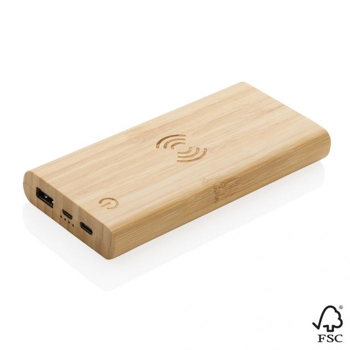 FSC® bamboe 8.000 mAh 5W draadloze powerbank, bruin - 1