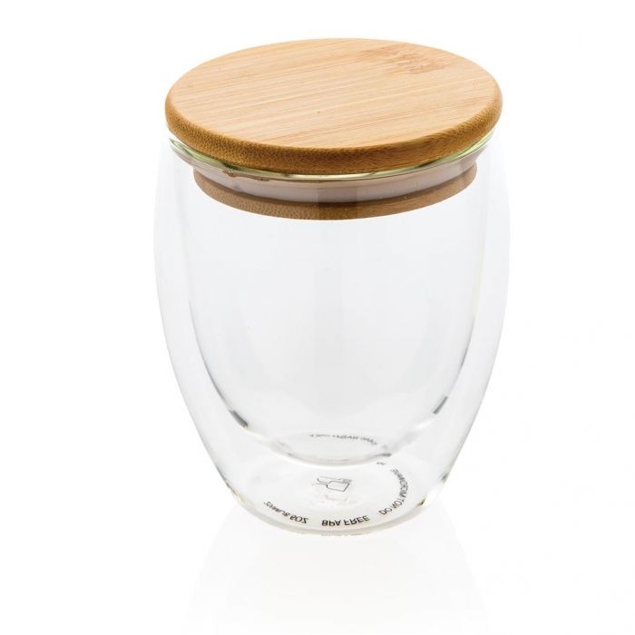 Dubbelwandige borosilicaat glas met bamboe deksel 250ml, tra - 1