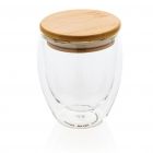 Dubbelwandige borosilicaat glas met bamboe deksel 250ml, tra