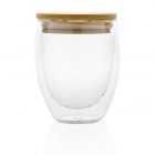 Dubbelwandige borosilicaat glas met bamboe deksel 250ml, tra - 2