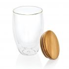 Dubbelwandig borosilicaatglas met bamboe deksel 250ml set, t - 3