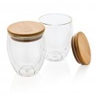 Dubbelwandig borosilicaatglas met bamboe deksel 350ml, trans - 1