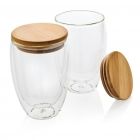 Dubbelwandig borosilicaatglas met bamboe deksel 350ml set, t - 1