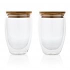 Dubbelwandig borosilicaatglas met bamboe deksel 350ml set, t - 2