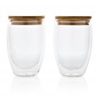 Dubbelwandig borosilicaatglas met bamboe deksel 350ml set, t - 2