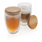 Dubbelwandig borosilicaatglas met bamboe deksel 350ml set, t - 3