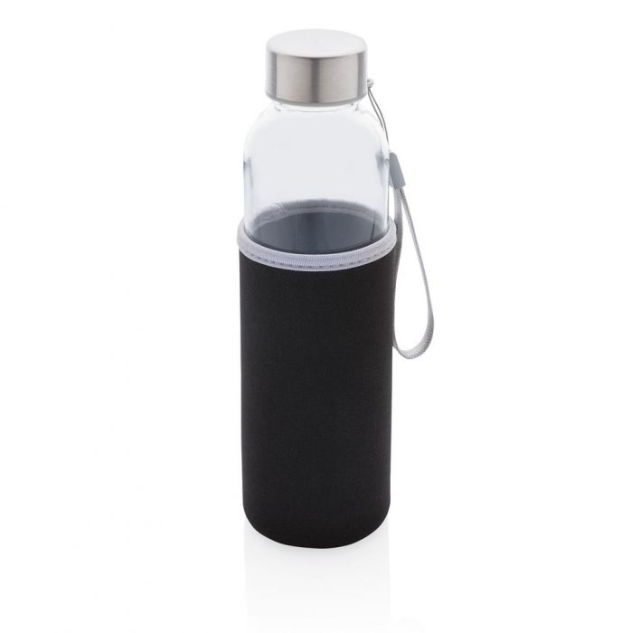 Glazen fles met neopreen hoes, zwart - 1