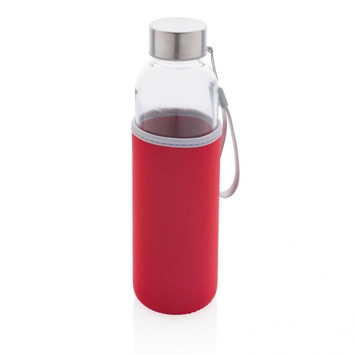 Glazen fles met neopreen hoes, rood - 1