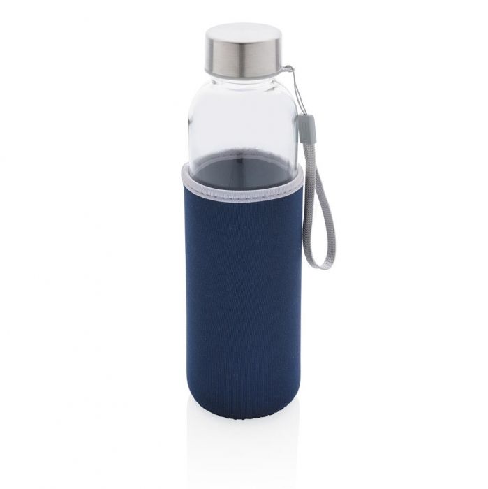 Glazen fles met neopreen hoes, blauw - 1