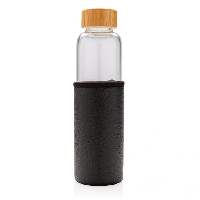 Borosilicaatglas fles met PU sleeve, zwart - 1