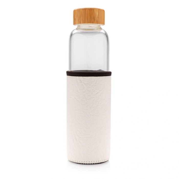Borosilicaatglas fles met PU sleeve, wit - 1