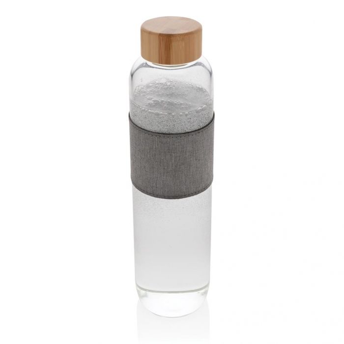 Impact borosilicaat glazen fles met bamboe deksel, transpara - 1