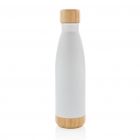 Vacuüm roestvrijstalen fles met bamboe deksel en bodem, wit - 2