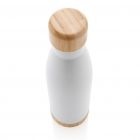 Vacuüm roestvrijstalen fles met bamboe deksel en bodem, wit - 3