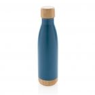 Vacuüm roestvrijstalen fles met bamboe deksel en bodem, blau - 1