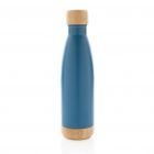 Vacuüm roestvrijstalen fles met bamboe deksel en bodem, blau - 2