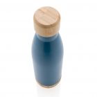 Vacuüm roestvrijstalen fles met bamboe deksel en bodem, blau - 3