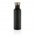 Moderne roestvrijstalen fles met bamboe deksel, zwart - 3