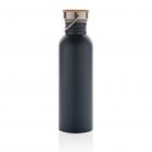 Moderne roestvrijstalen fles met bamboe deksel, zwart - 4
