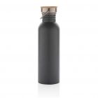 Moderne roestvrijstalen fles met bamboe deksel, grijs - 3